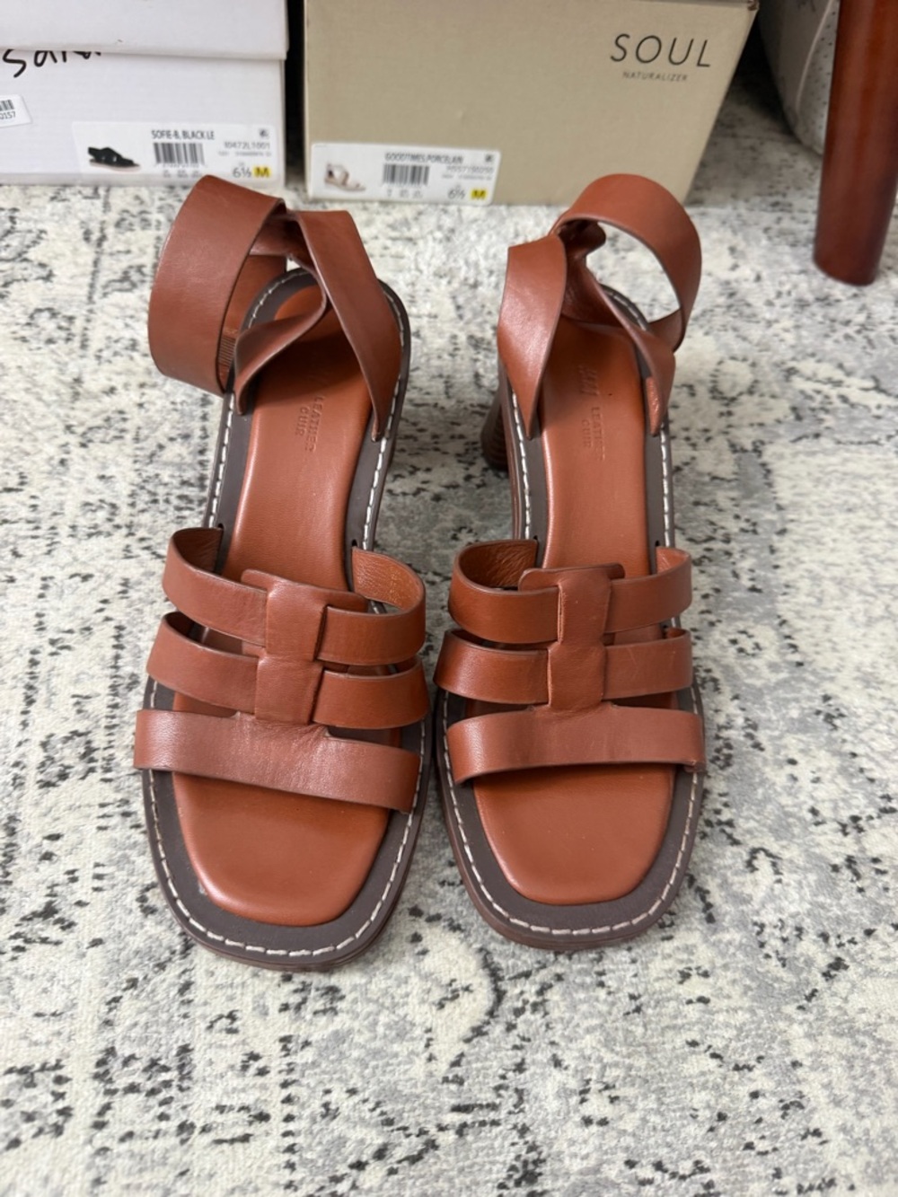H&M Tan Brown Strappy Leather Heeled Sandals